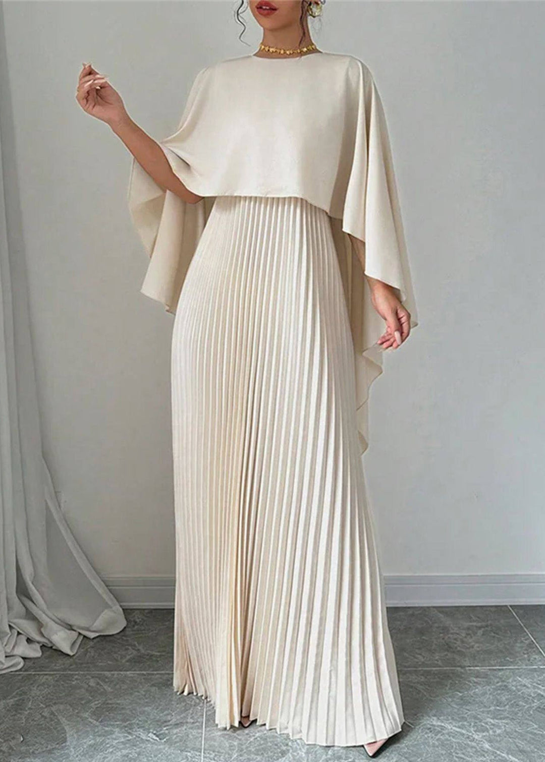 Modern Beige O-Neck Solid Maxi Dresses Spring