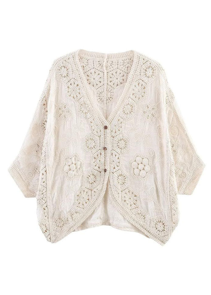 Modern Beige Tasseled Hollow Out Embroidered Cotton Two Pieces Set Summer