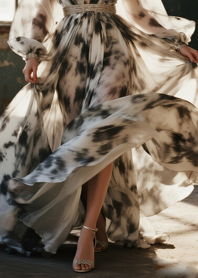 Modern Beige Tie Dye Exra Large Hem Chiffon Party Dress Spring