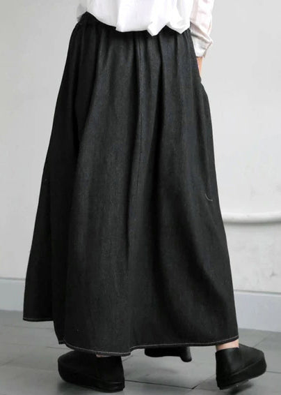 Modern Black Asymmetrical Exra Large Hem Denim Skirts Fall