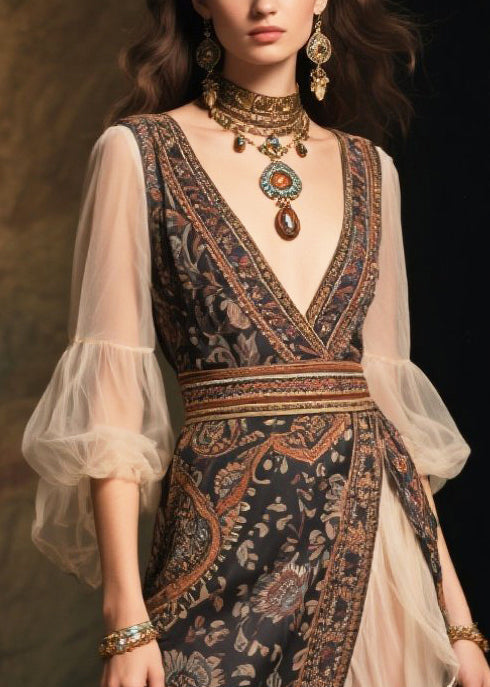 Modern Black Cinched Patchwork Chiffon Ankle Dress Summer