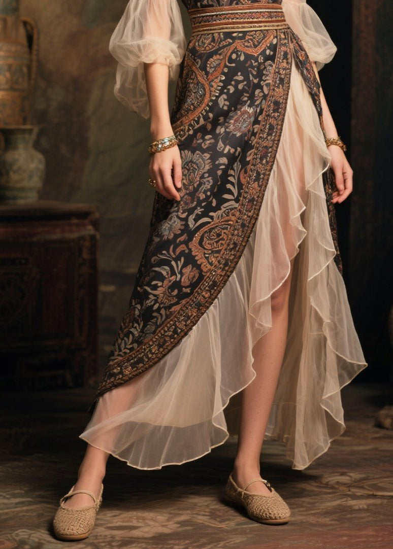 Modern Black Cinched Patchwork Chiffon Ankle Dress Summer