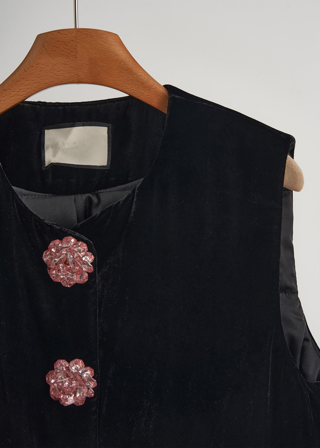 Modern Black Flower Decorated Patchwork Silk Velvet Vests Sleeveless