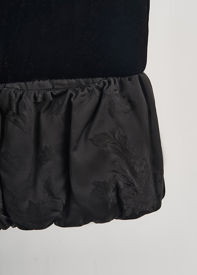 Modern Black Flower Decorated Patchwork Silk Velvet Vests Sleeveless