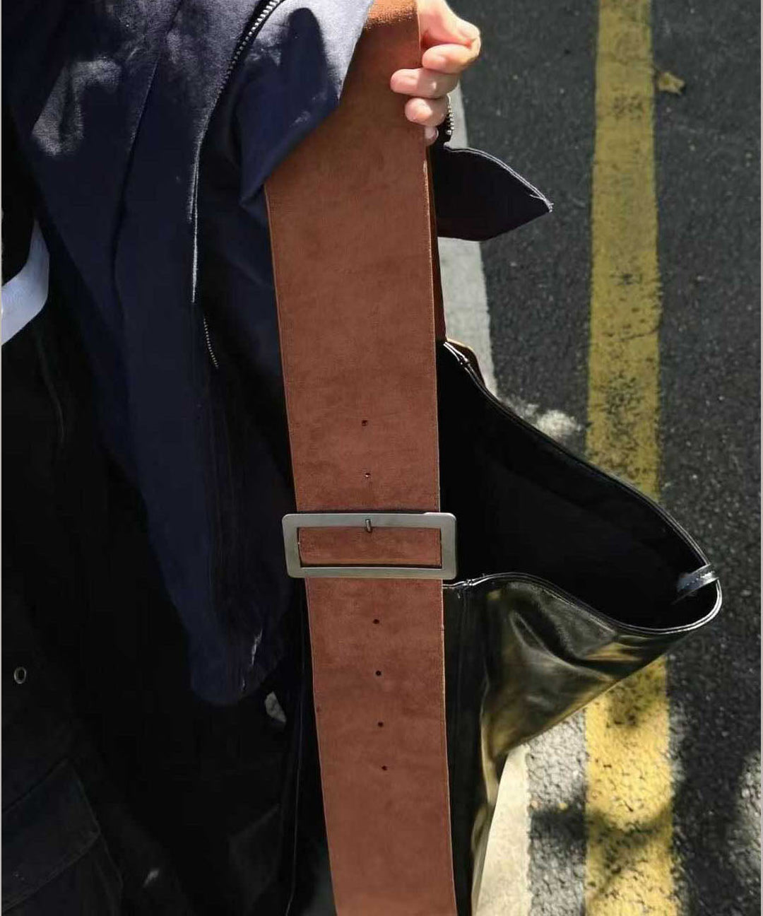 Modern Black Large Capacity Faux Leather Messenger Bag