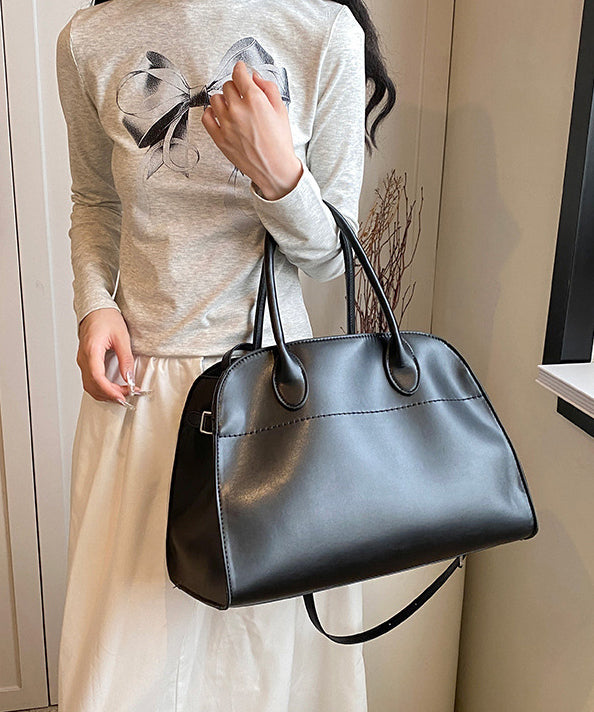 Modern Black Large Capacity Faux Leather Tote Handbag