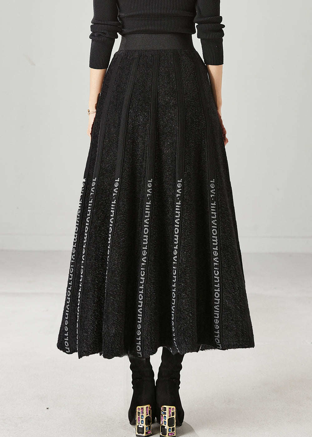 Modern Black Letter Patchwork Knit Skirt Spring