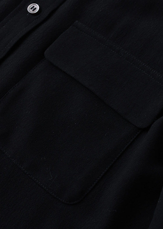 Modern Black Oversized Pockets Cotton Shirt Spring
