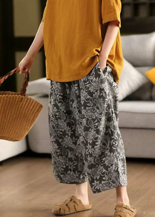 Modern Black Oversized Print Linen Harem Pants Summer