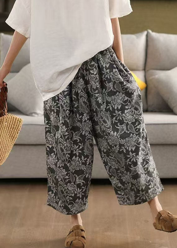 Modern Black Oversized Print Linen Harem Pants Summer