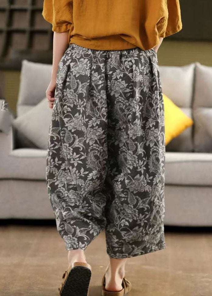 Modern Black Oversized Print Linen Harem Pants Summer