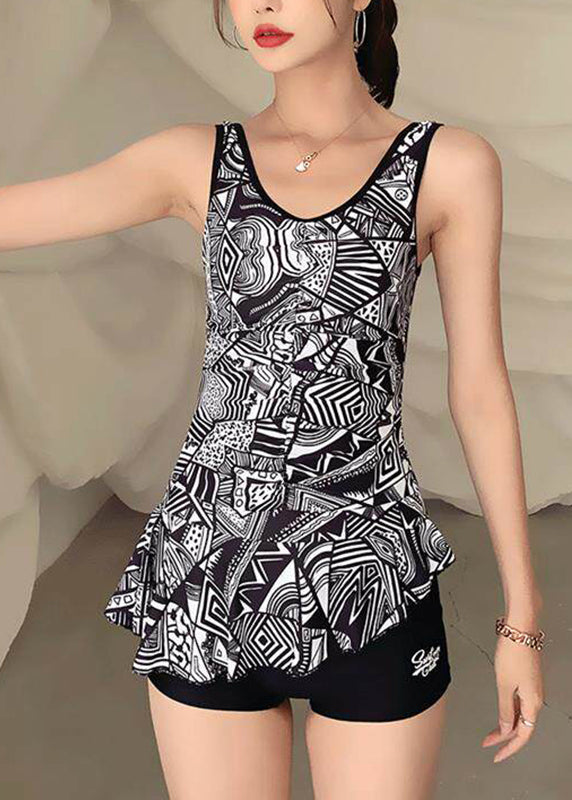 Modern Black Print Asymmetrical Design Bodysuit Swimwear
