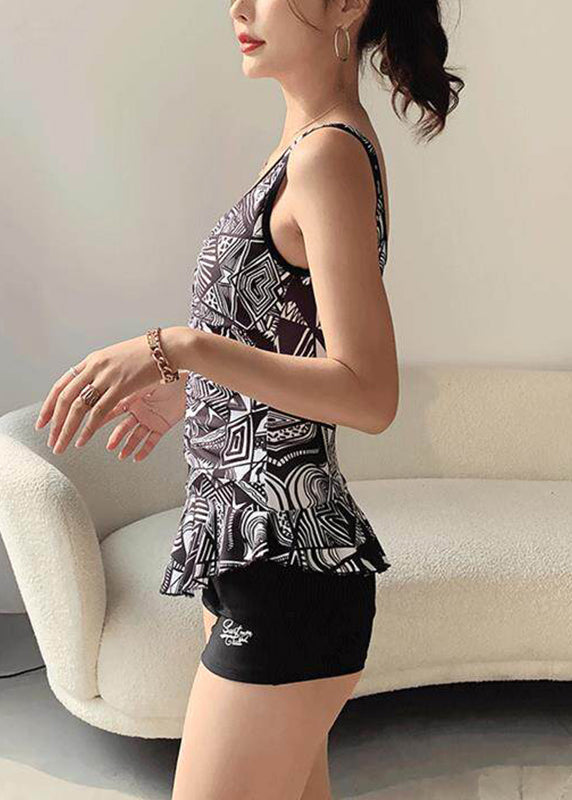 Modern Black Print Asymmetrical Design Bodysuit Swimwear