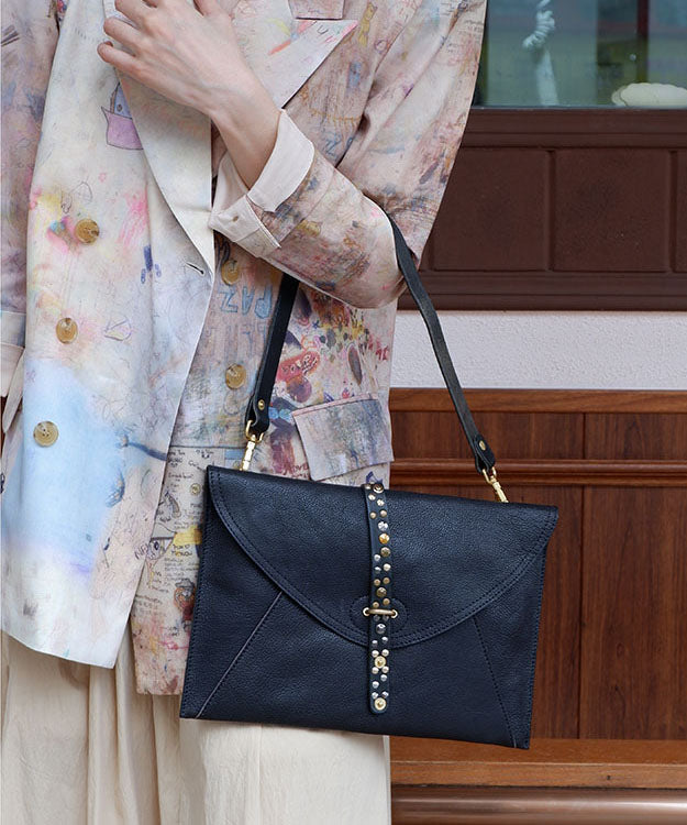 Modern Black Rivet Durable Leather Shoulder Wallet Bags