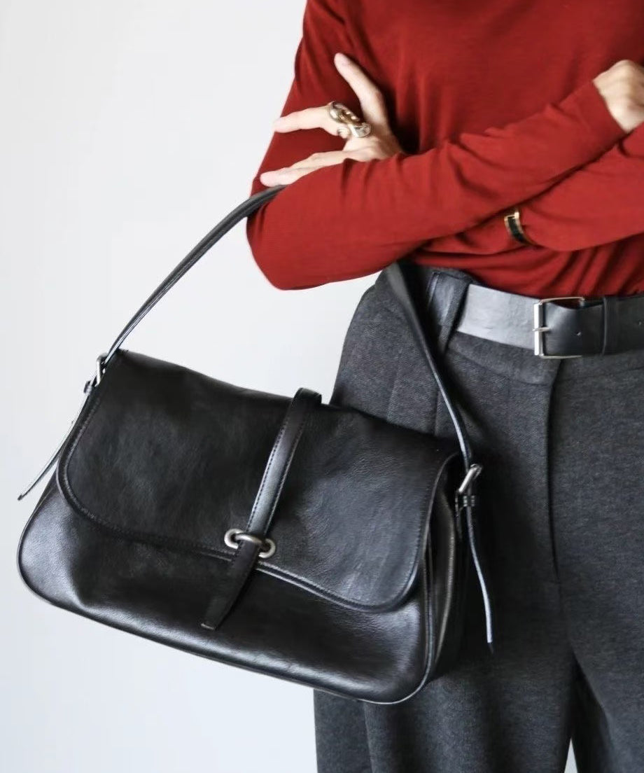 Modern Black Solid Durable Leather Womens Hobo Bag