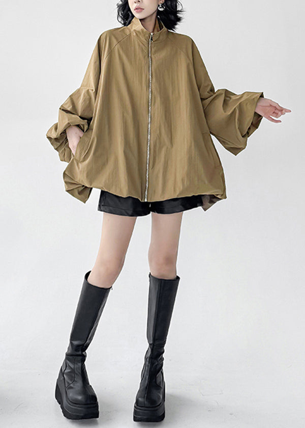Modern Black Stand Collar Zip Up Pockets Cotton Jackets Fall