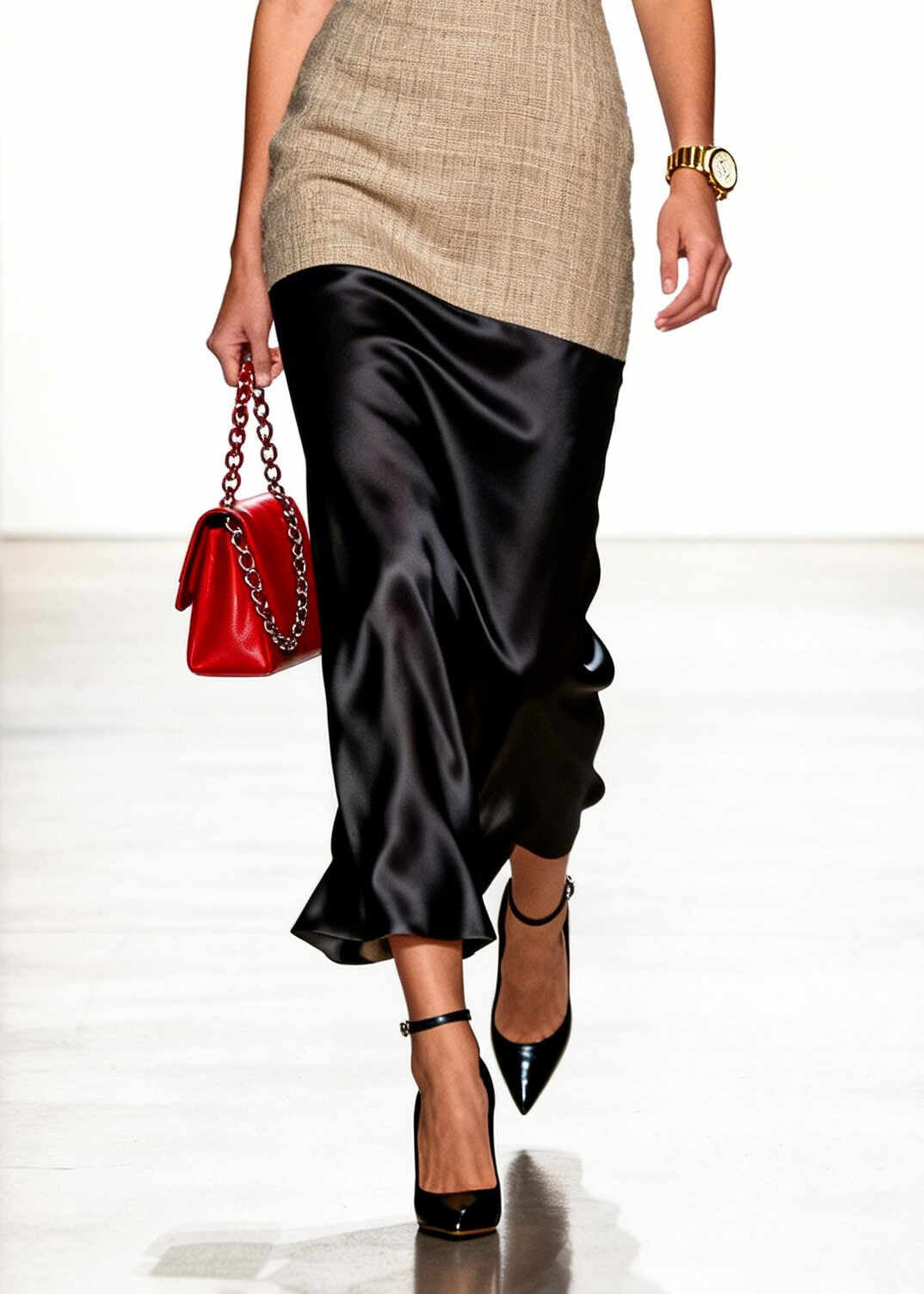 Modern Black V Neck Patchwork Silk Long Dresses Summer