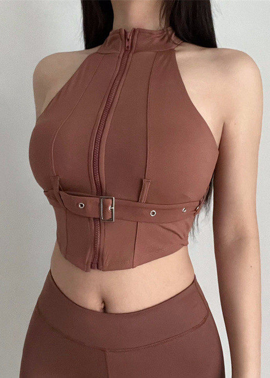 Modern Black Zip Up Sports Bra Tank Top