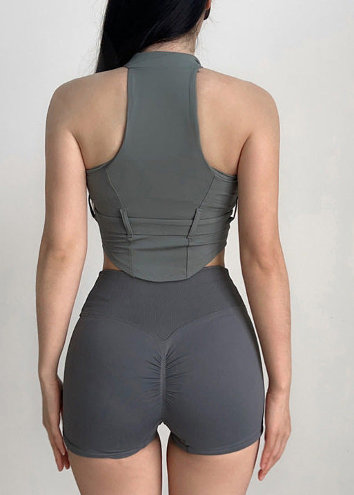 Modern Black Zip Up Sports Bra Tank Top