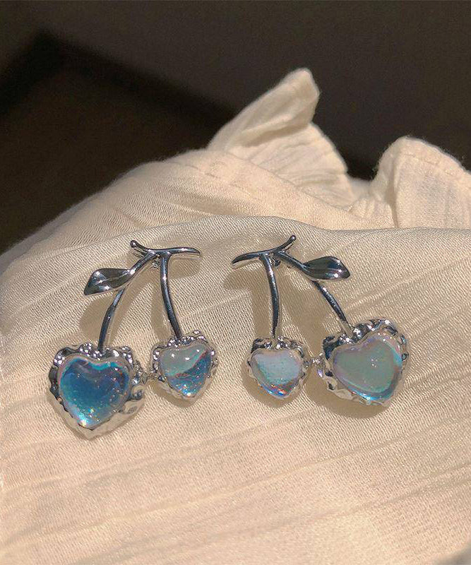 Modern Blue Alloy Resin Gem Stone Cherry Stud Earrings