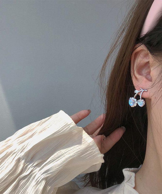 Modern Blue Alloy Resin Gem Stone Cherry Stud Earrings