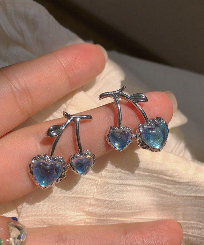 Modern Blue Alloy Resin Gem Stone Cherry Stud Earrings