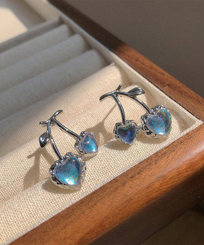 Modern Blue Alloy Resin Gem Stone Cherry Stud Earrings