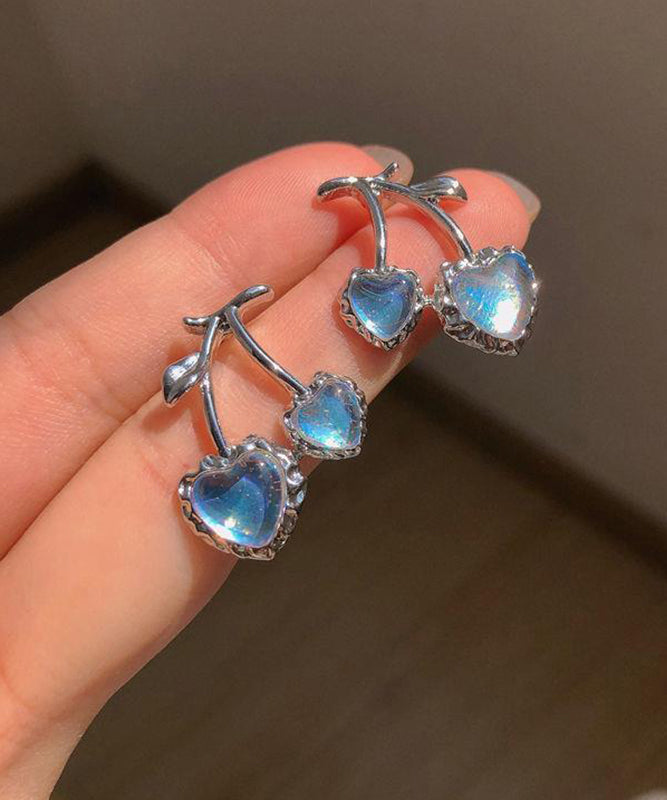 Modern Blue Alloy Resin Gem Stone Cherry Stud Earrings