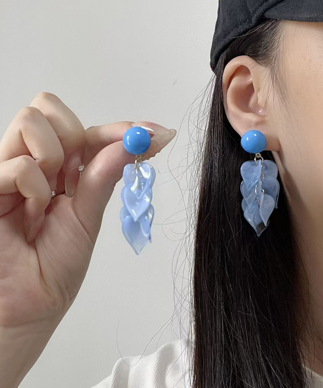 Modern Blue Alloy plastic Petal Tassel Drop Earrings