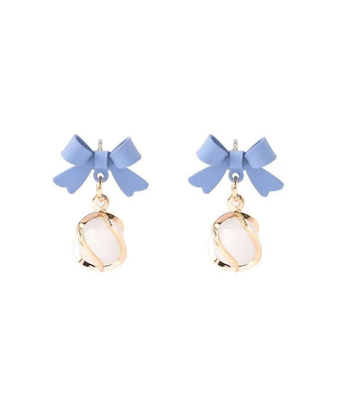 Modern Blue Copper Overgild Cat's Eye Stone Drop Earrings