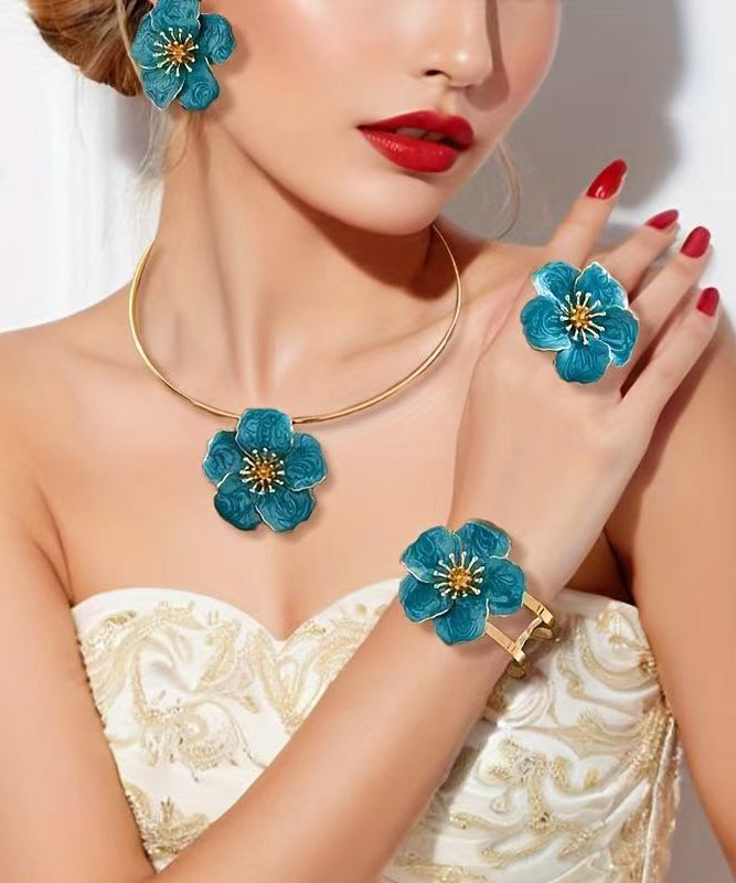 Modern Blue Metal Alloy Bangle ,Stud Earrings ,Rings And Pendant Necklace Four-Piece Set