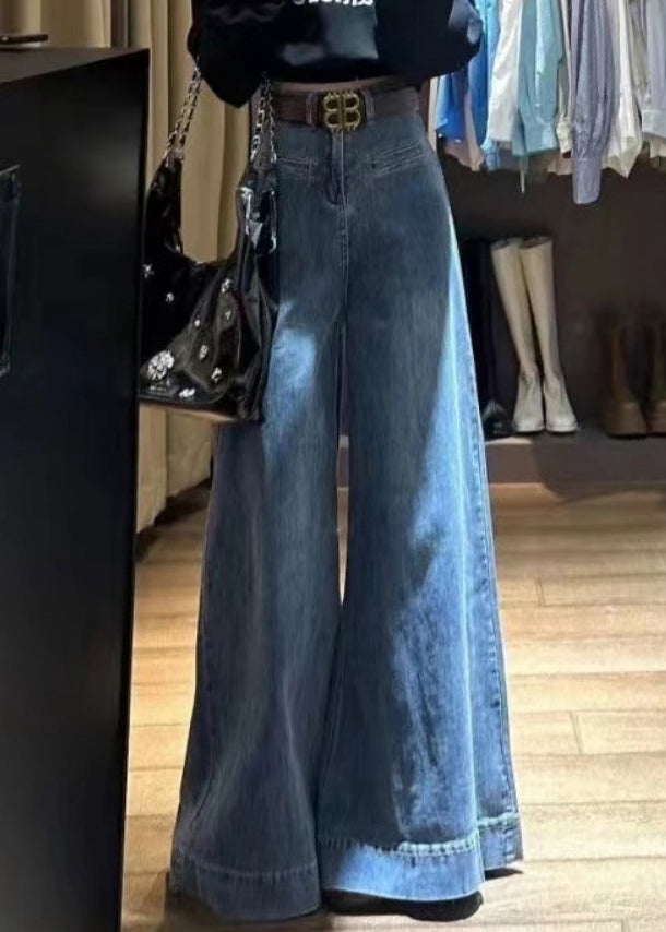 Modern Blue Original Design High Waist Denim Wide Leg Pants Fall - Omychic