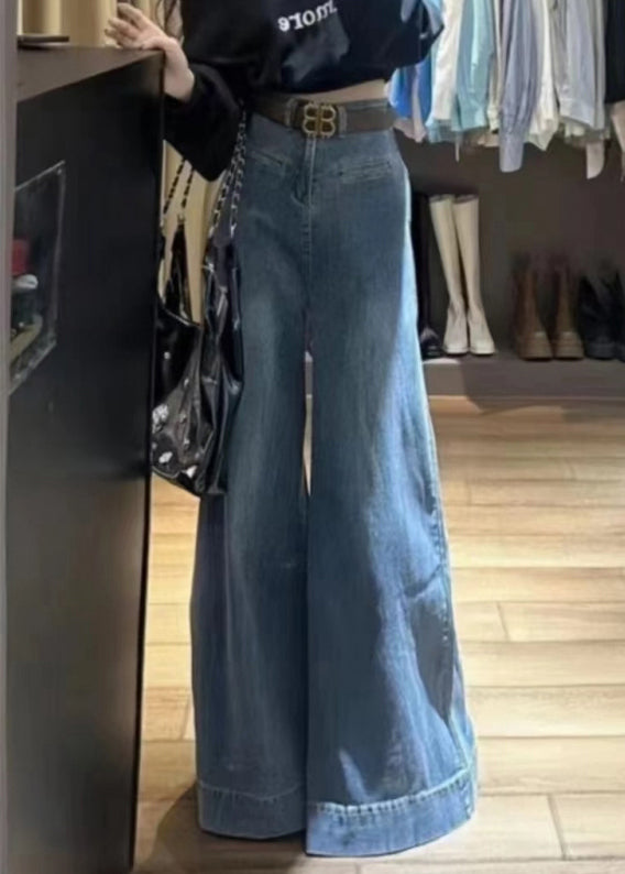 Modern Blue Original Design High Waist Denim Wide Leg Pants Fall - Omychic