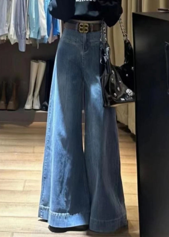 Modern Blue Original Design High Waist Denim Wide Leg Pants Fall - Omychic