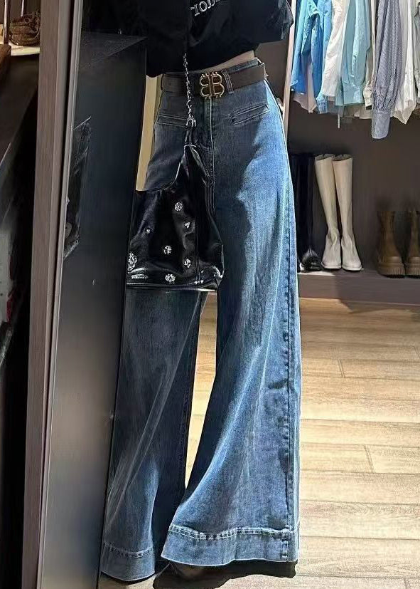 Modern Blue Original Design High Waist Denim Wide Leg Pants Fall - Omychic