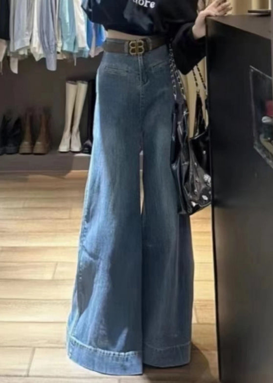 Modern Blue Original Design High Waist Denim Wide Leg Pants Fall - Omychic