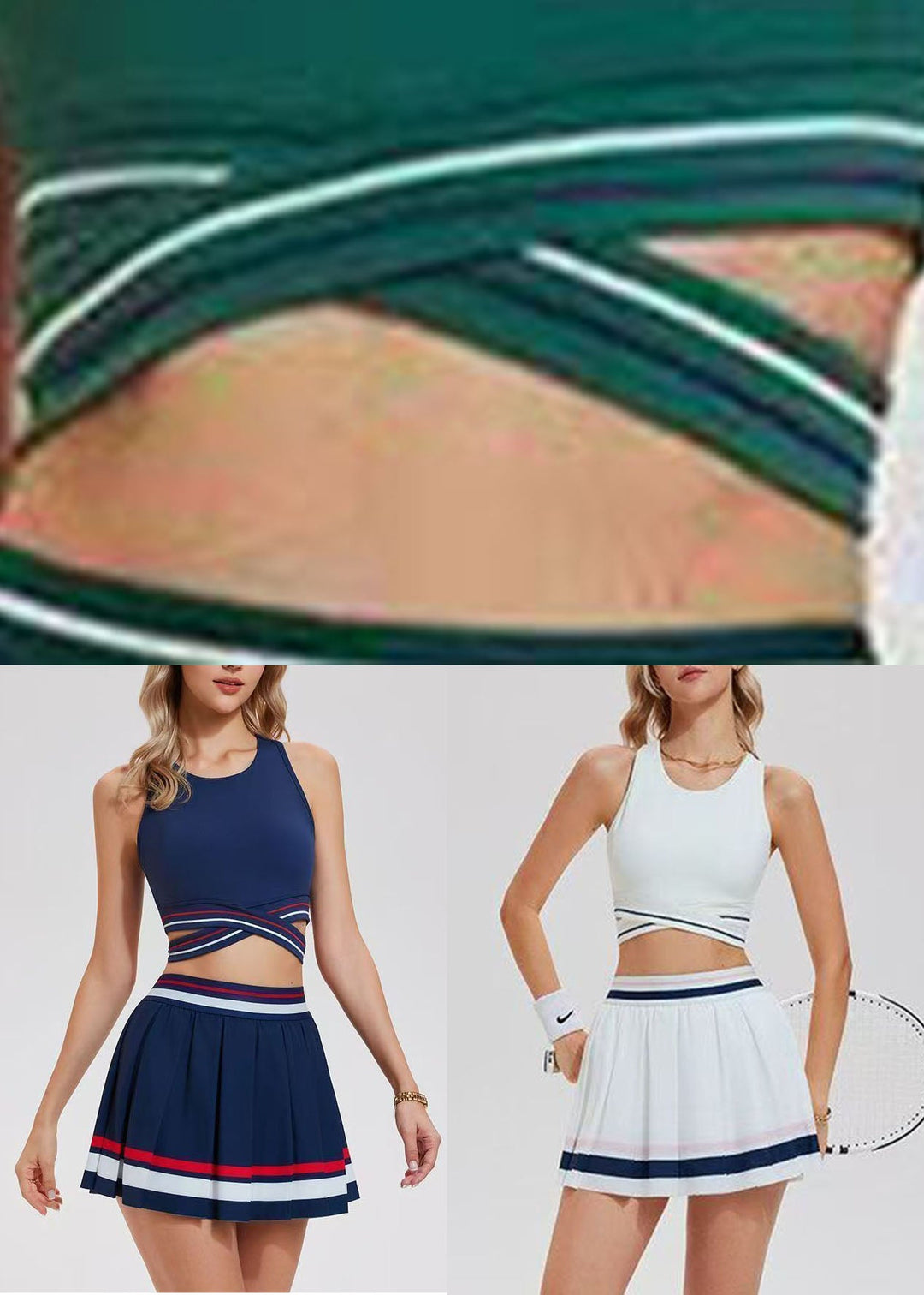 Modern Blue Striped Patchwork Tennis Sportswear Two-Piece Set Sleeveless