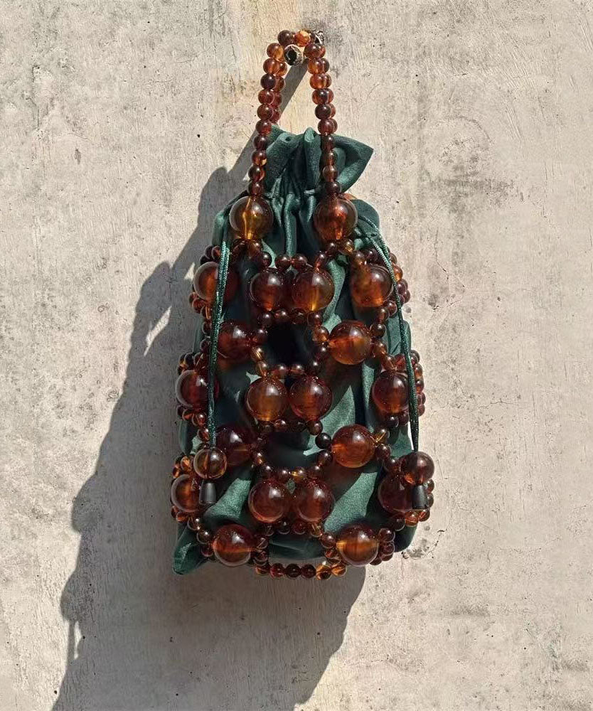 Modern Brown Beaded Woven Cut Out Clutch