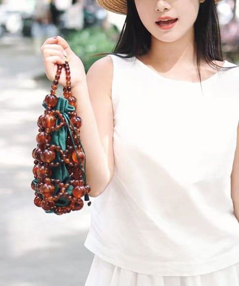 Modern Brown Beaded Woven Cut Out Clutch