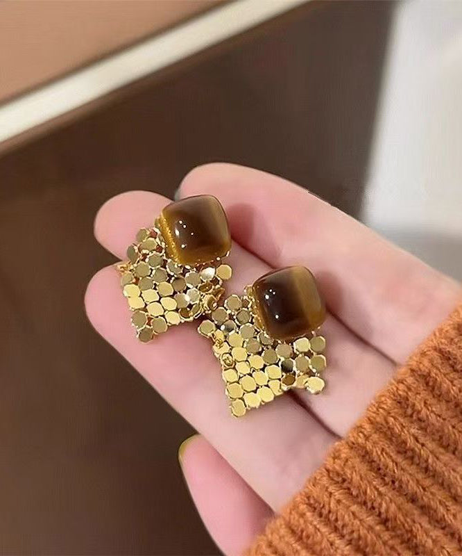 Modern Brown Copper Alloy Sequins TasselStud Earrings