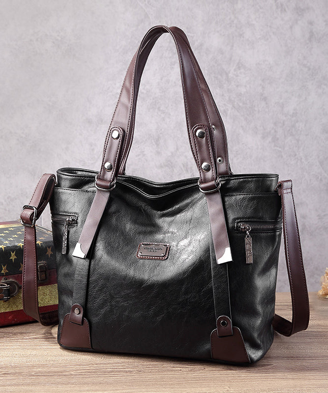 Modern Brown Large Capacity Calf Leather Shoulder Bag