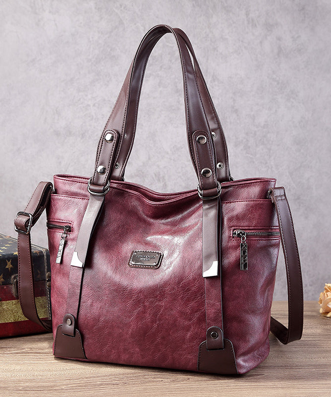 Modern Brown Large Capacity Calf Leather Shoulder Bag