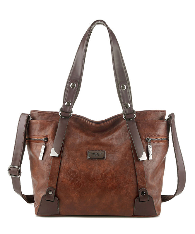 Modern Brown Large Capacity Calf Leather Shoulder Bag