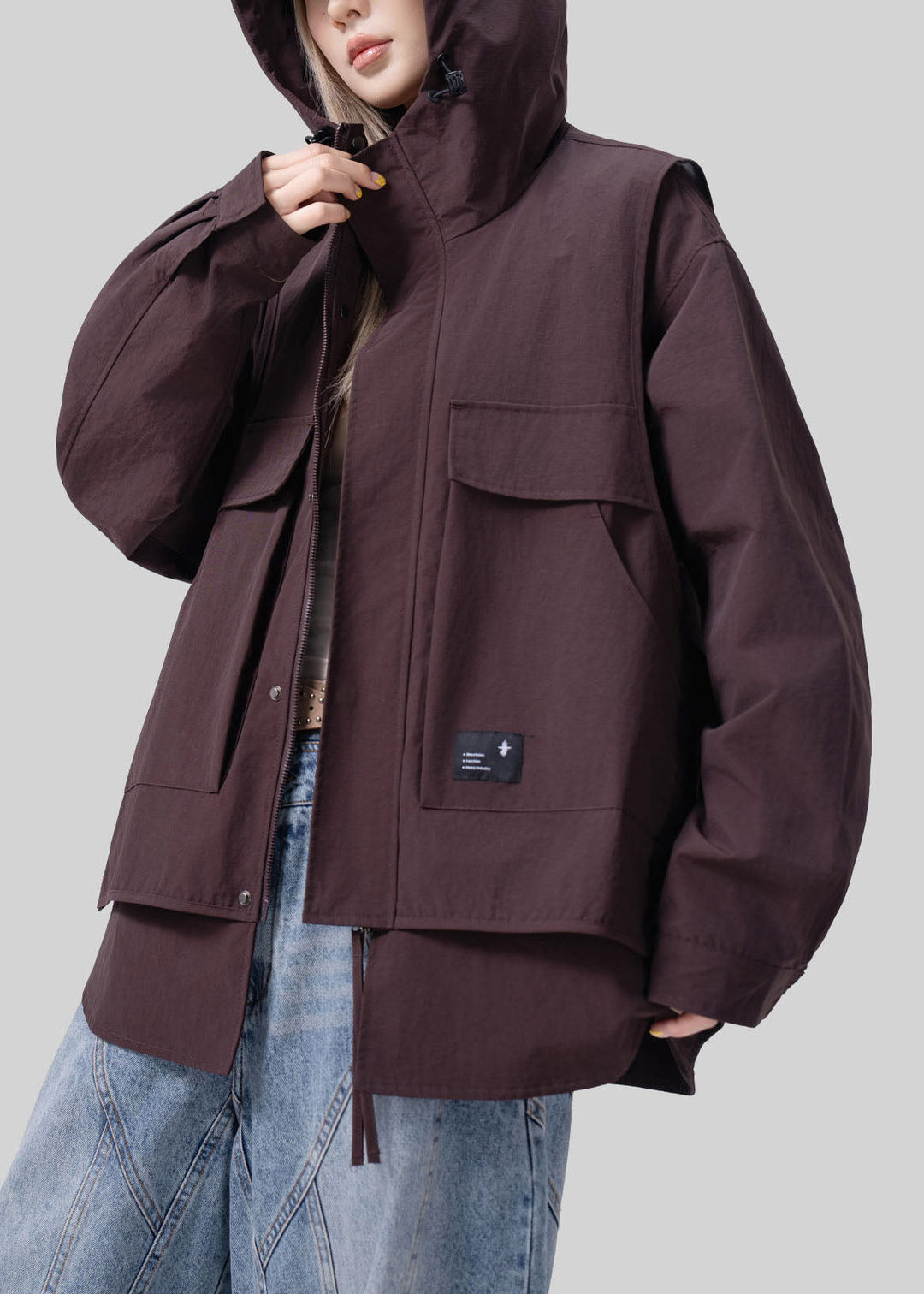 Modern Brown Oversized Patchwork Cotton Trench Coats Fall