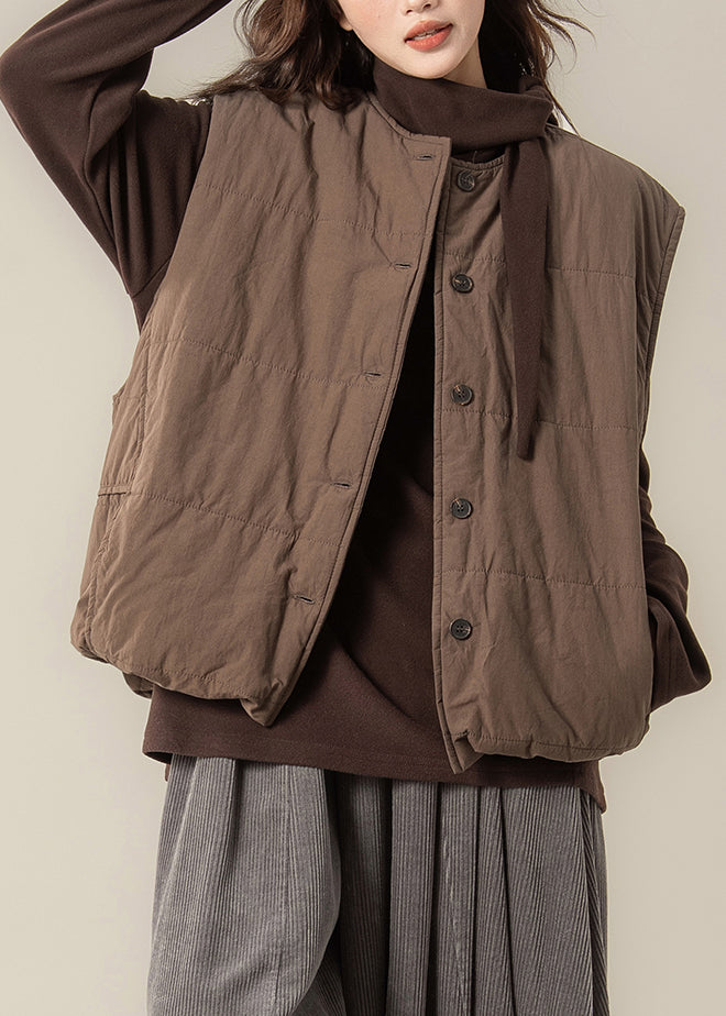 Modern Brown Oversized Warm Fine Cotton Filled Vests Winter