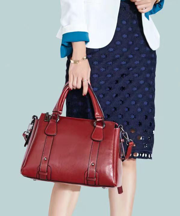 Modern Brown Versatile Calf Leather Tote Handbag