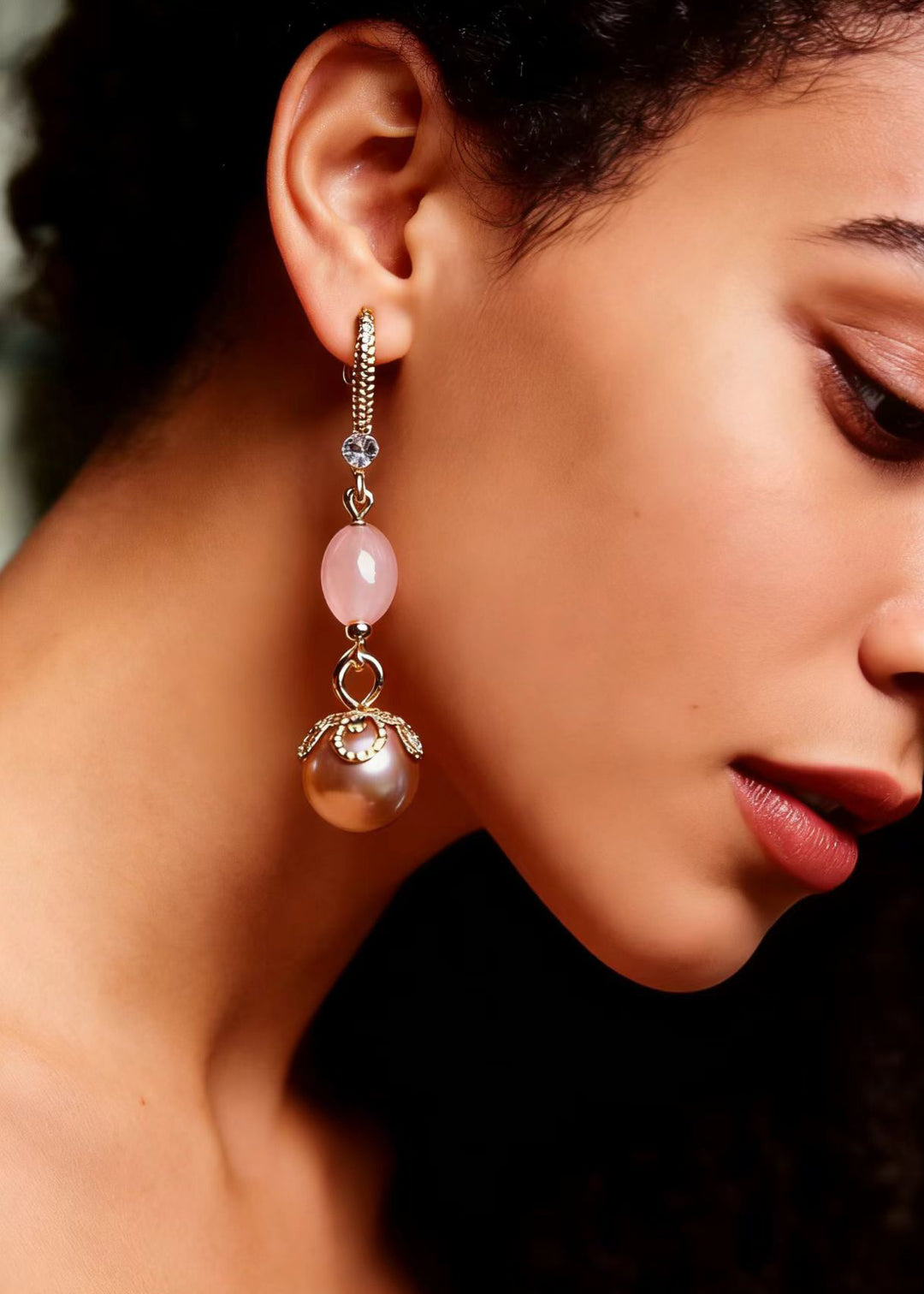 Modern Champagne Pearl Drop Earrings