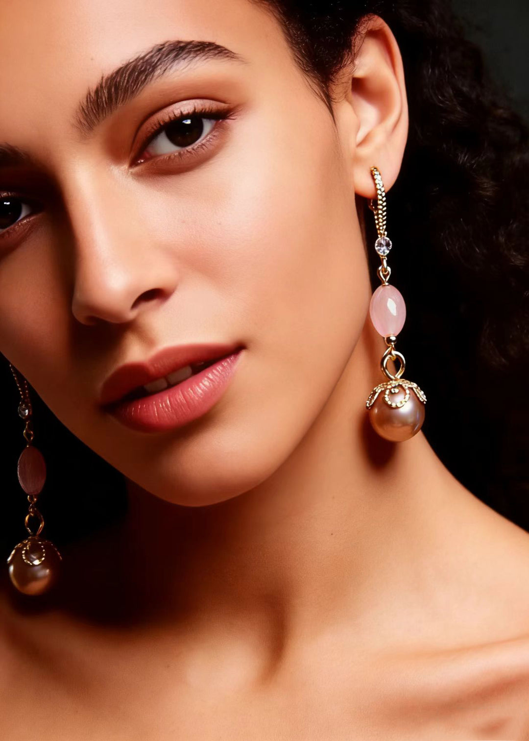 Modern Champagne Pearl Drop Earrings