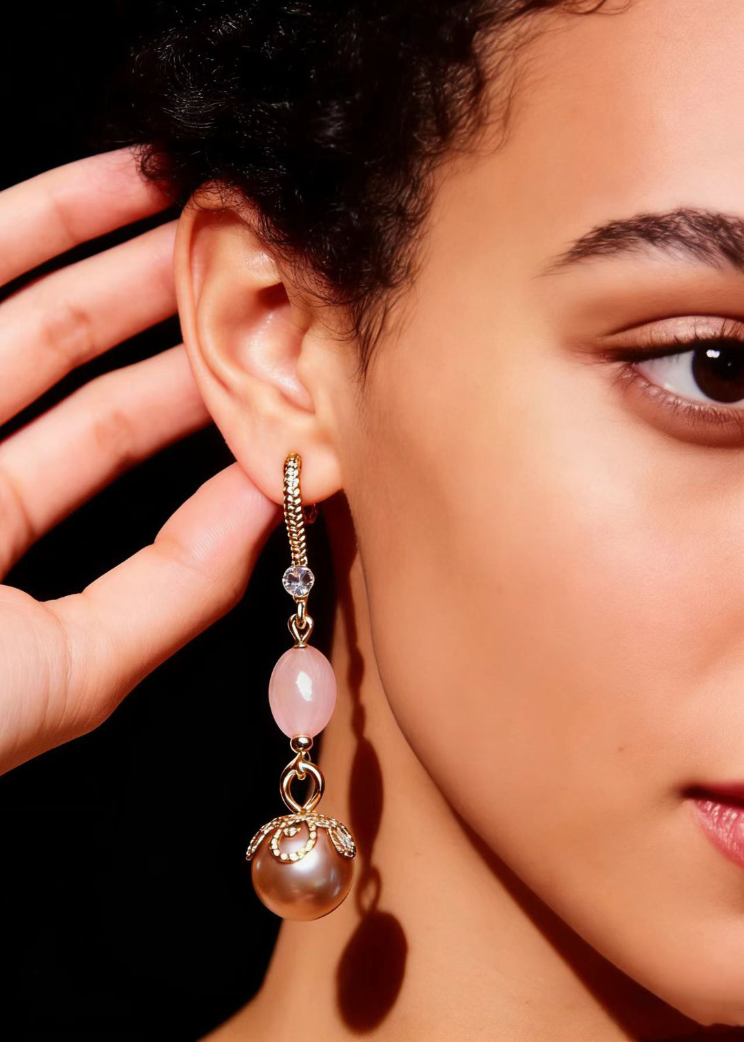 Modern Champagne Pearl Drop Earrings