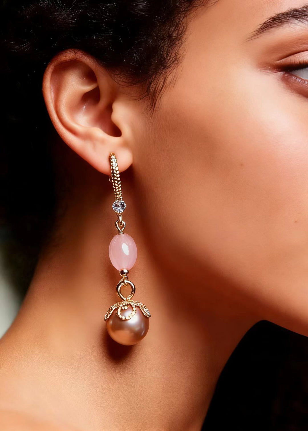 Modern Champagne Pearl Drop Earrings